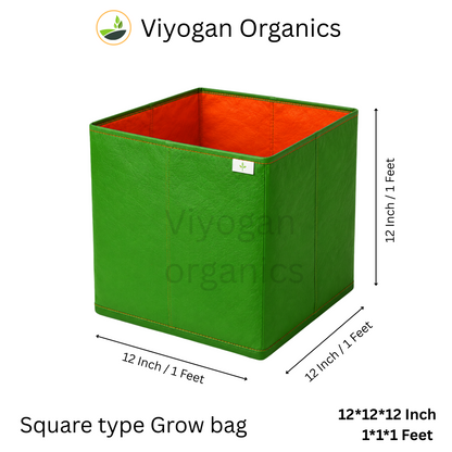 12*12*12 Inch Viyogan Organics Premium Square Grow Bags for Terrace & Home Gardening