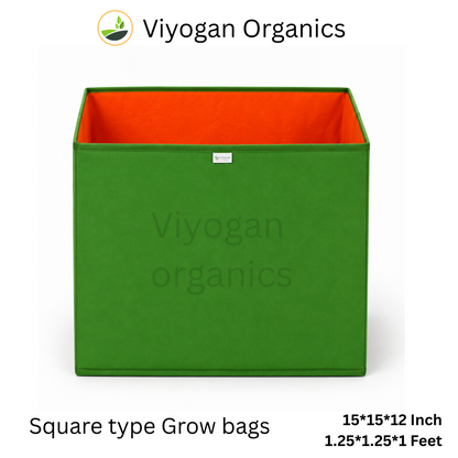 15*15*12 Inch Viyogan Organics Premium Square Grow Bags for Terrace & Home Gardening