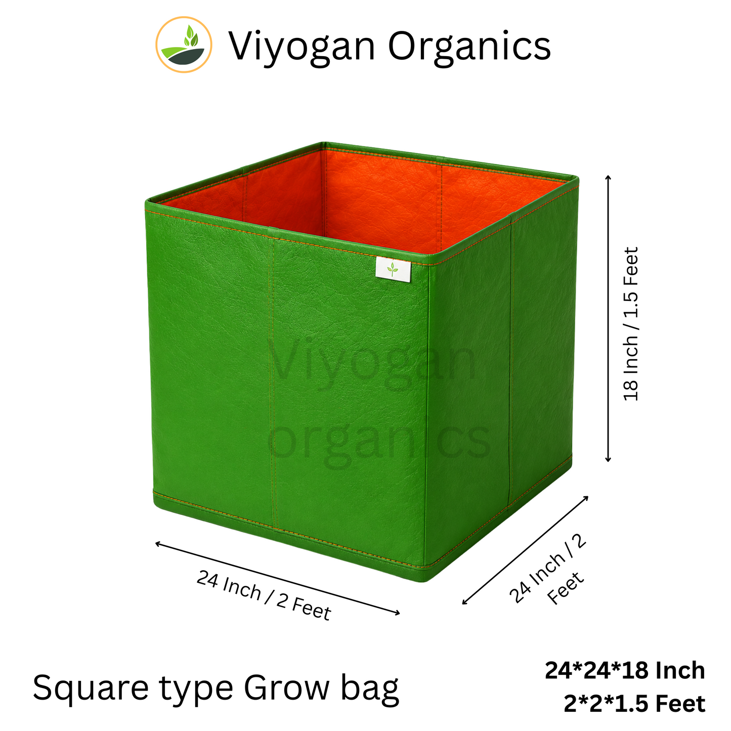 24*24*18 Inch Viyogan Organics Premium Square Grow Bags for Terrace & Home Gardening